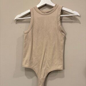 Happily Grey Ribbed Bodysuit Beige Neutral Tank Style Size S/M